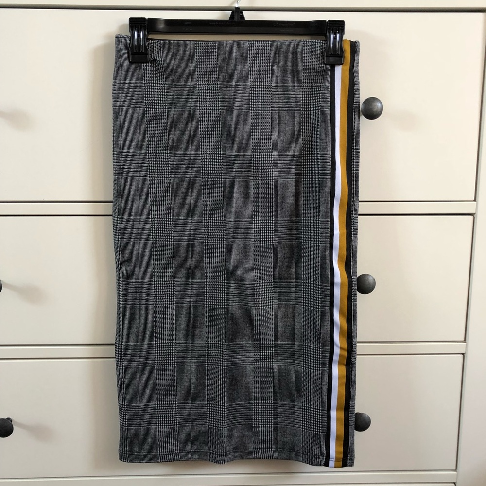 Zara Plaid Pencil Skirt with Stripe Detail